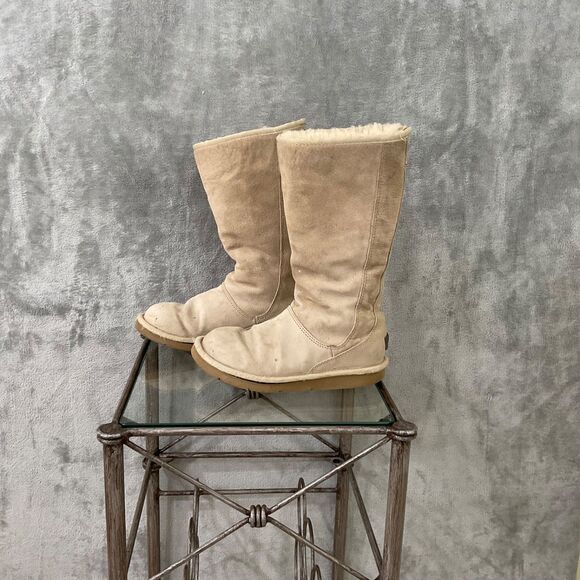 UGG Knightsbridge Tall Suede Boots 5119 women’s size 6 Tan Shearling  Back Zip - Picture 5 of 15